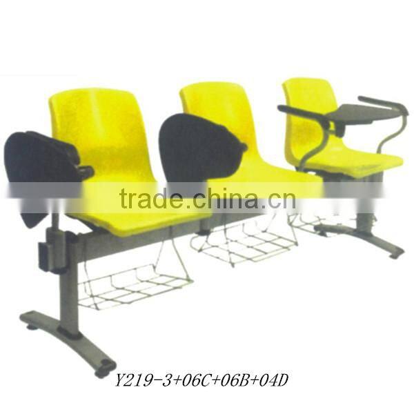 Powerful waiting chair with writing tablet Plastic chairs with metal legs Arm chair Y219-3+06C+06B+04D
