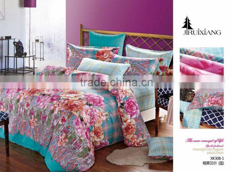 2014 new design 100% cotton floral reactive print bedding set