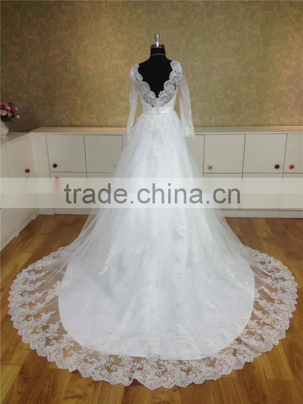 New Model backless long sleeve lace wedding dresses 2014