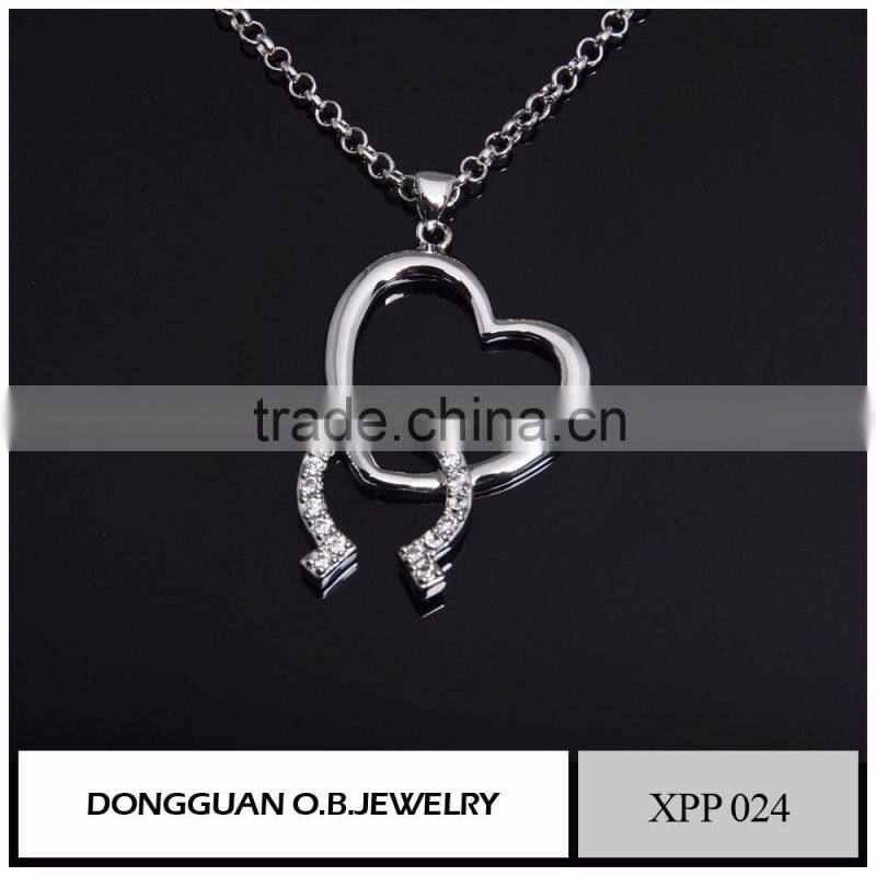 Crystal necklace pendant, fashion LOVE shape pendant jewelry with imitation white gold plated