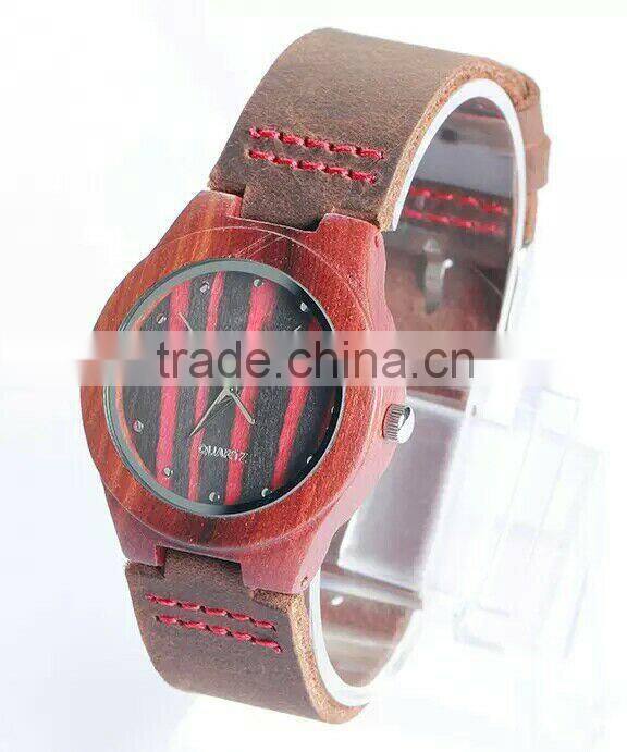 high quality fashion green maple wood watch Japan Miyota movt leather strap bamboo wooden watch