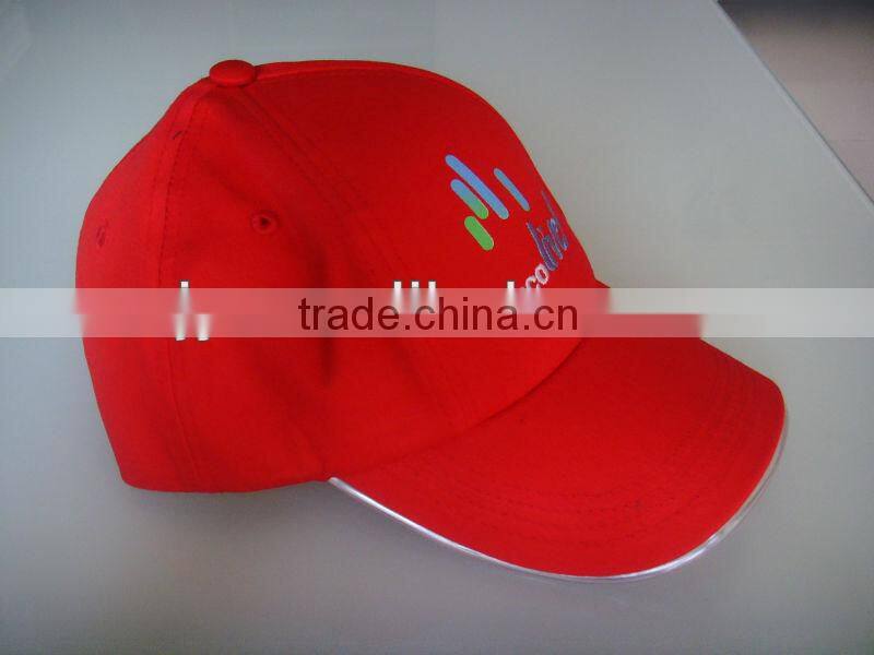 100% cotton 6 panel cutom sports cap with led lights