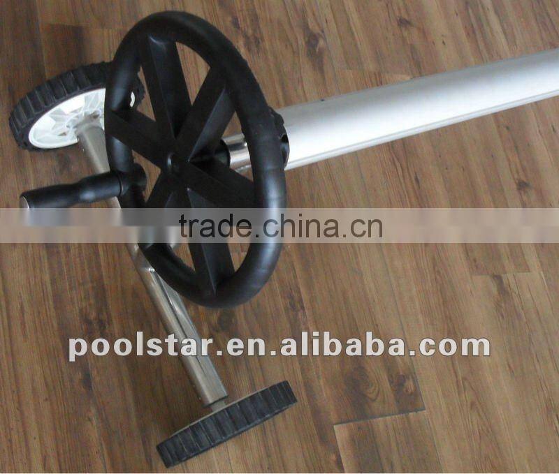 P1820 swimming pool cover reel witn stainless steel frame and aluminum poles