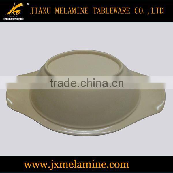 13" tea color oval handle bowl w/lid-melamine ware