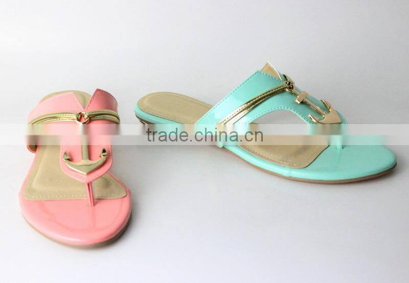 high quality ladies fancy flat slipper sandals with metalic accessories