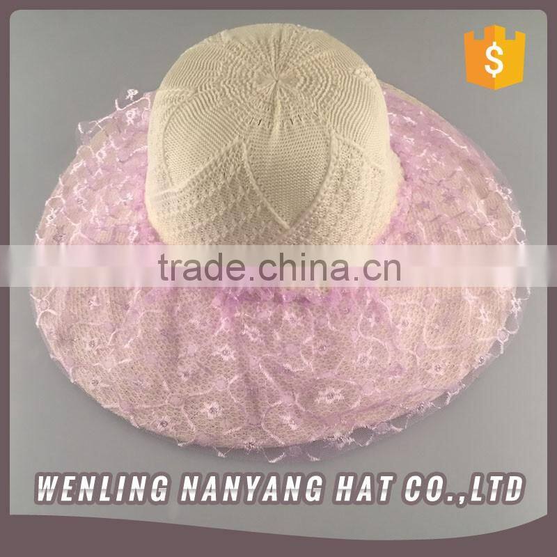 Elegant Summer Floppy Hat Wide Brim Lace Decoration Women Straw Hat 2016