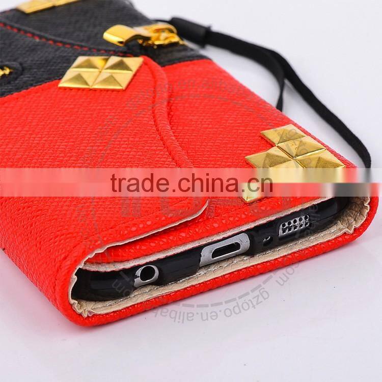 wholesale Rivet bling bling wallet case for iphone 6 leather voltage holster card zipper flip cover case for iphone 6s plus