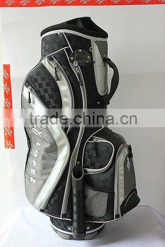 golf bag with cooler bag in the frontal and two side