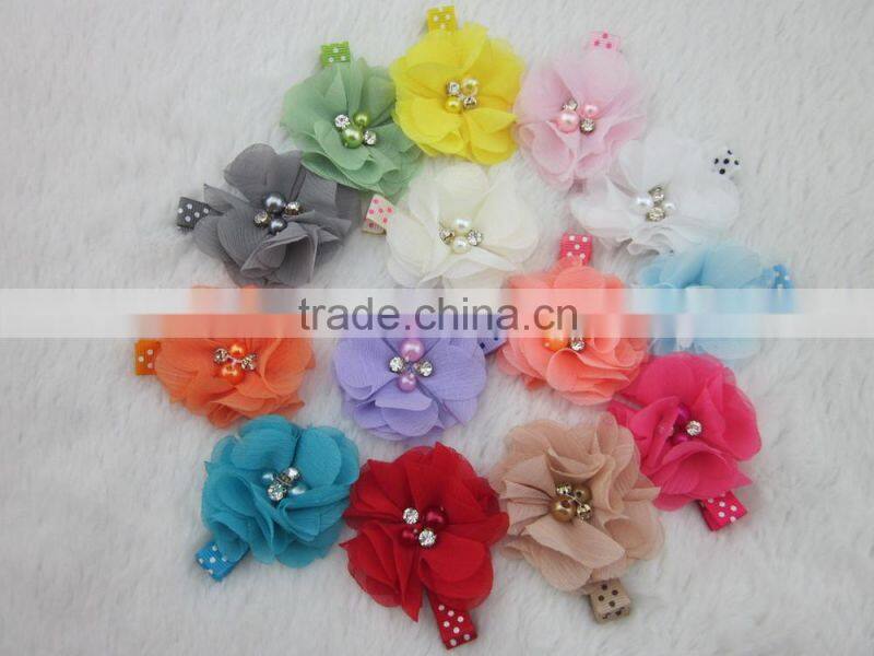 14colors Chiffon Hair Flower with 4.5cm Lined Alligator Hair Clips Girls Hair Clips Hair Accessories IN STOCK