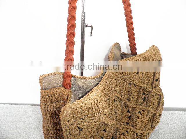 European and American fashion handmade high grade women crochet paper straw bag
