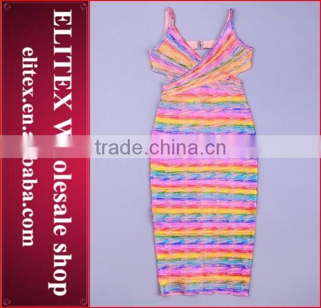 2015 HOT Red rainbow fashion braces skirt plus size bodycon bandage dress