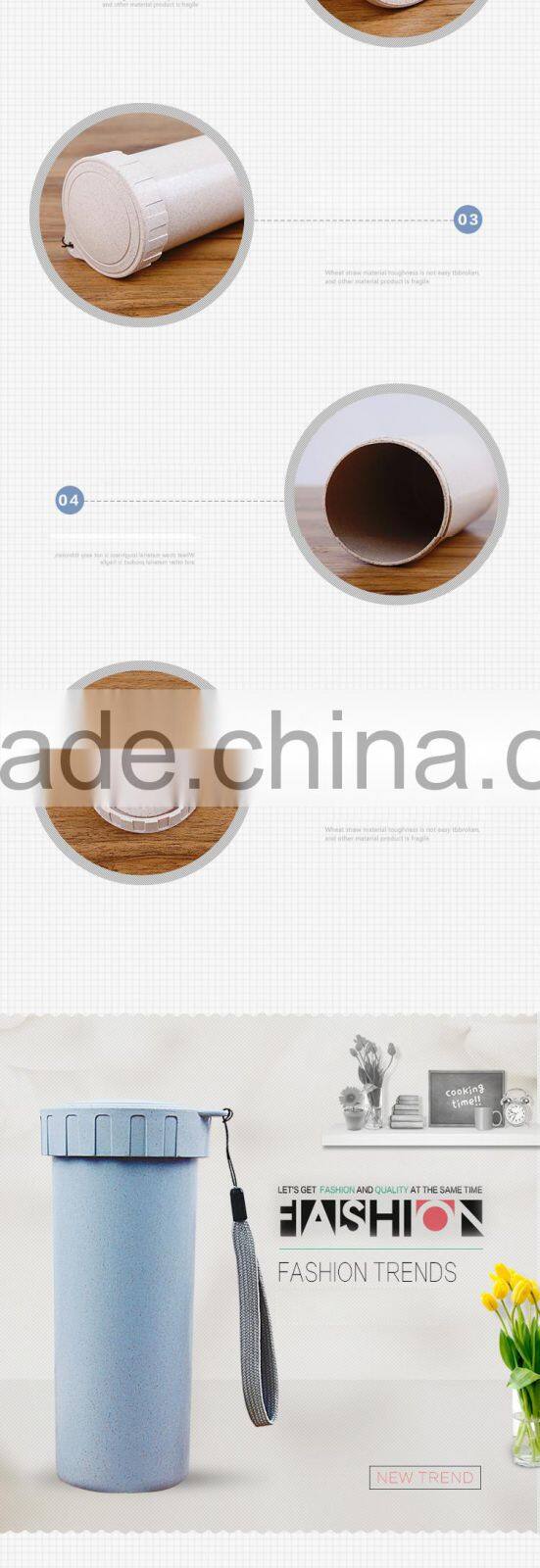 Eco-Friendly CE / EU 400 ML wheat stalks style simple portable drink cup with cover