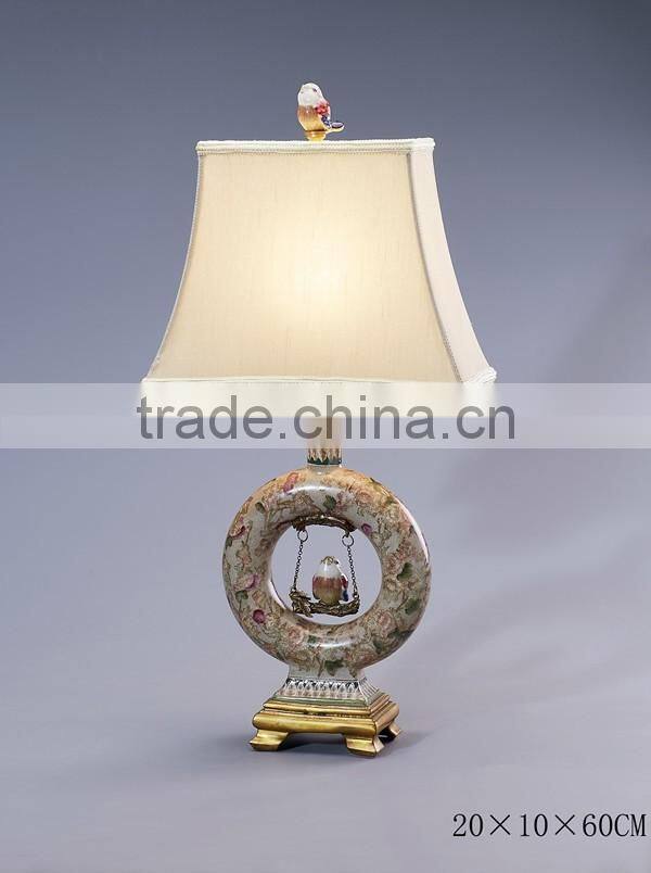 Noble Blue & White Painting Ceramic Table Lamp With Shade, Decorative Porcelain Desk Lamp With Bronze Triangle Based