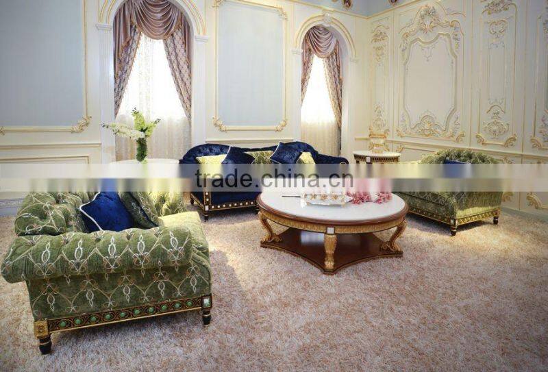 Luxury French Design New Classic Navy Fabric Sofa/ Elegant Palace Hand Carved Wooden Living Room Furniture Sofa Set