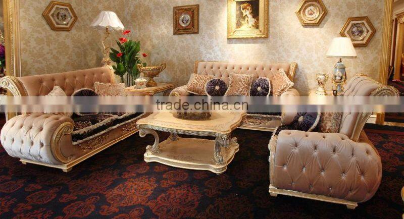Luxury Retro Elegant Pink Velvet Living Room Sofa Set/ Classic Hand Wood Carved Fabric Sofa/ European Living Room Furniture