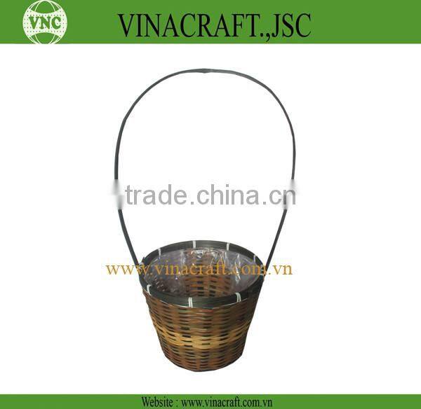 Black bamboo flower basket with handle