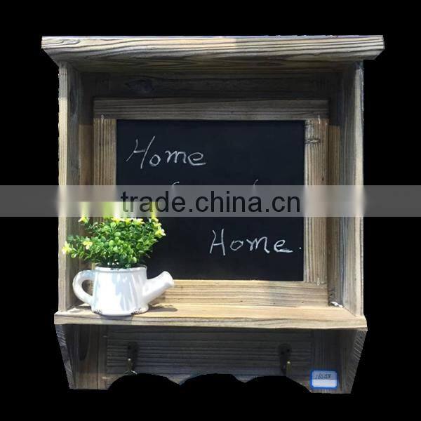 2016 top populars! blackboard wooden decorative wall shelf with coat hooks