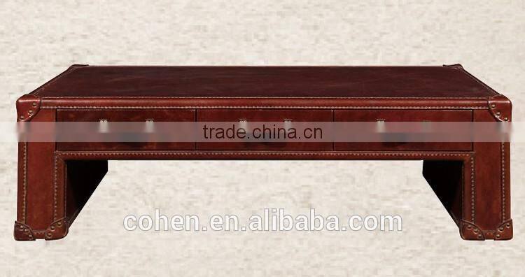 Jane European style cheap living room furniture design center table trunk with genuine leather covered