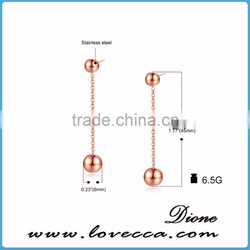 Latest simple stainless steel design Rose gold long earrings women jewelry
