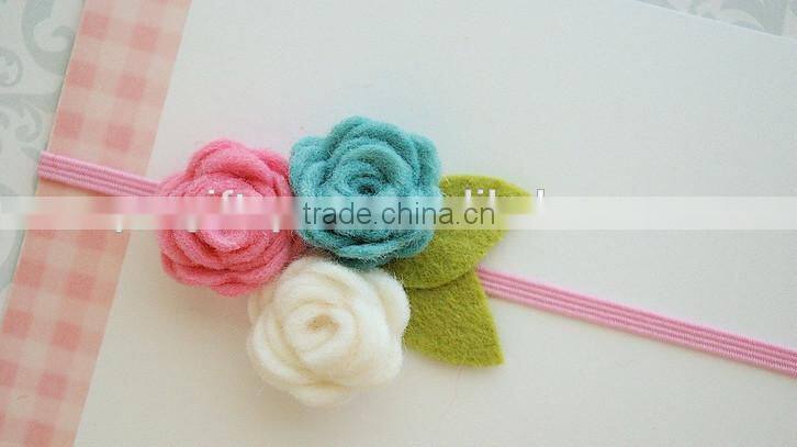 on alibaba express hot sale new products handmade eco friendly fabric decoration felt flower wide rubber band made in china