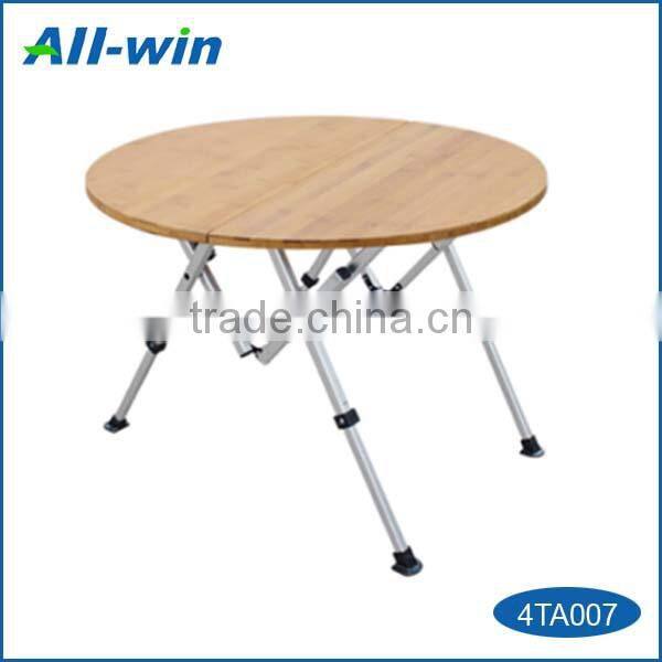 adjustable round bamboo camping table for outdoor use