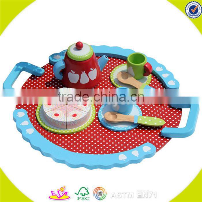 Wholesale hot sale high quality wooden tea toy set new popular pretend pink wooden tea set toy W10B048