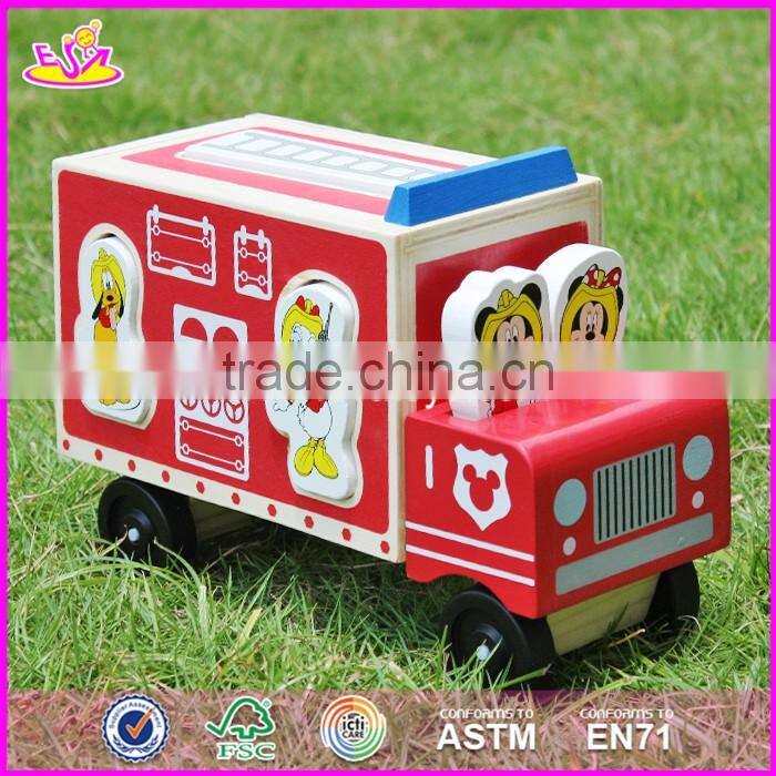 2017 New design cartoon wooden car toys for kids W04A287