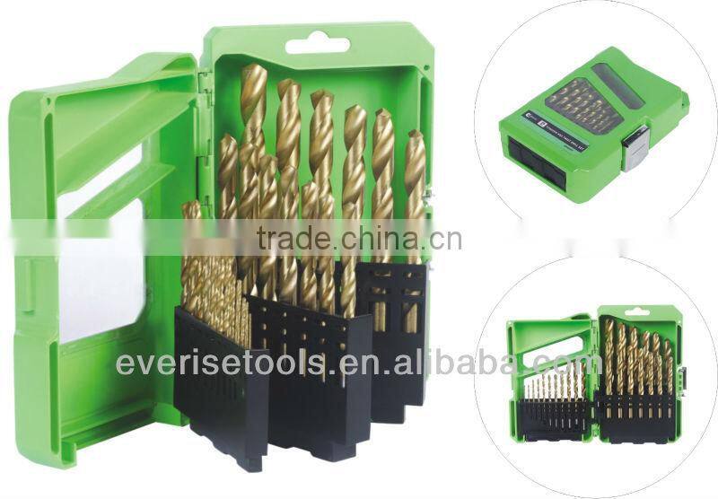 25pcs HSS titanium twist drill bit set in plastic case