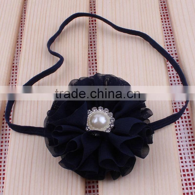 chiffon flower headband with pearl center for kids hair accessories