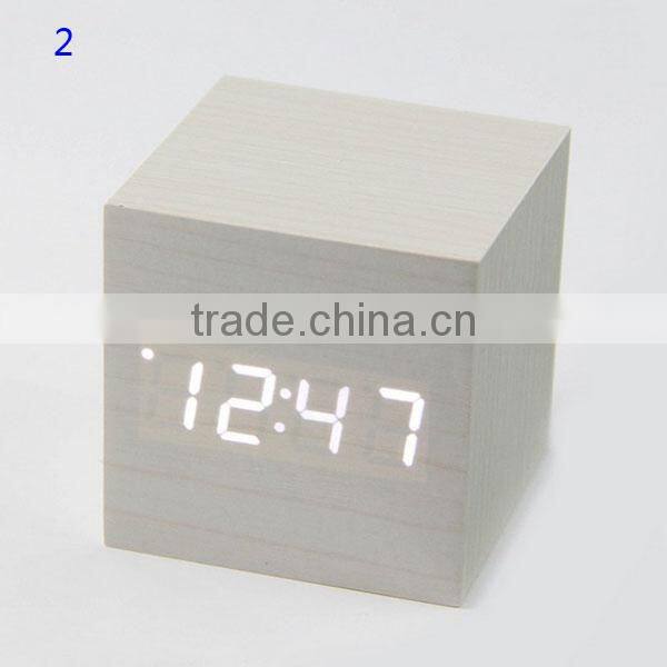 Multicolor Cube Led Digital Alarm wooden Clock