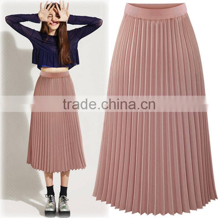 Women Double Layer Pleated Long Chiffon Maxi Elastic Skirt