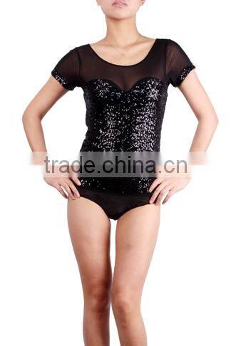 2015 ladies new design fashion black top women short sleeve top