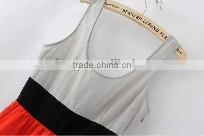 Fashion girl dress of Tri-color stitching sleeveless