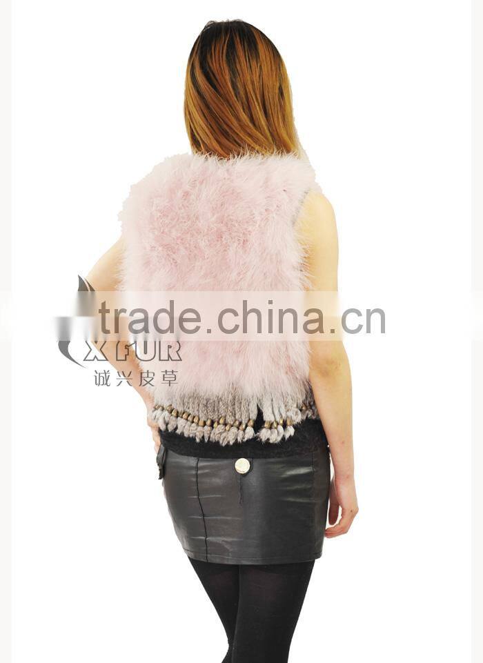 CX-G-B-79D Women Clothes Rabbit Fur Tassels Turkey Wholesale Feather Vest