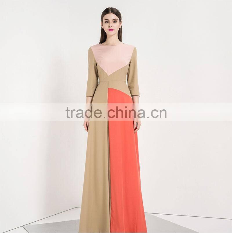 Retail Online Shopping Latest dress Designs Photos Women Contrast Maxi Evening Dress Long Sleeve