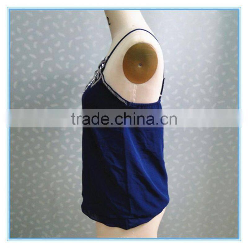 2016 Newest Chiffon Sleeveless Vest Navy Blue Beading