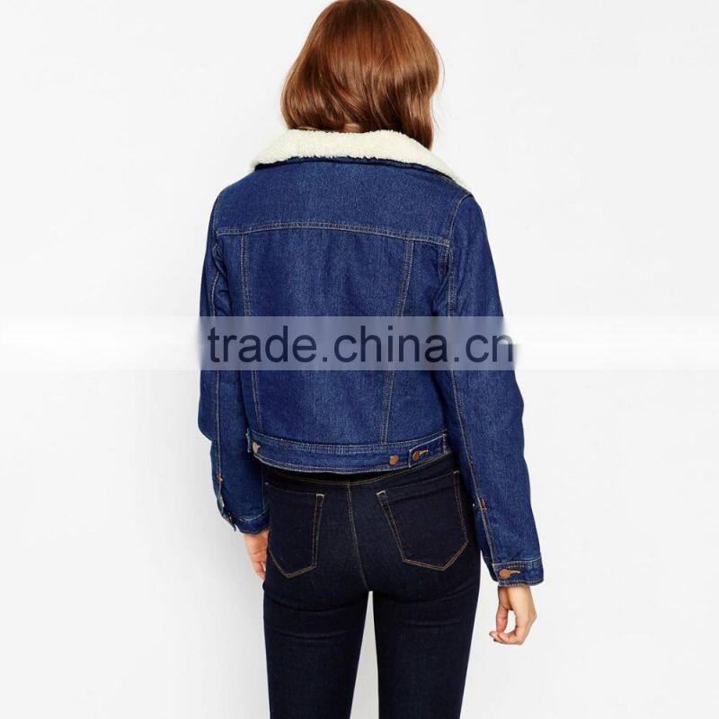 thick crop top warm denim jacket woven wool fabric for winter overcoat