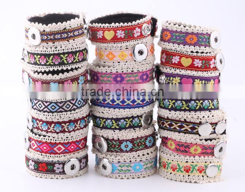 Free Sample Vintage flower design bangle two parts lobster clasp bangle diy snap button charm bangle