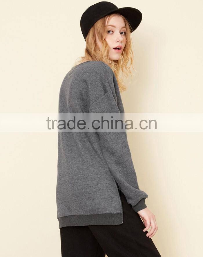 Good quality wholesale women polyester/cotton zipper sweatshirt no hood