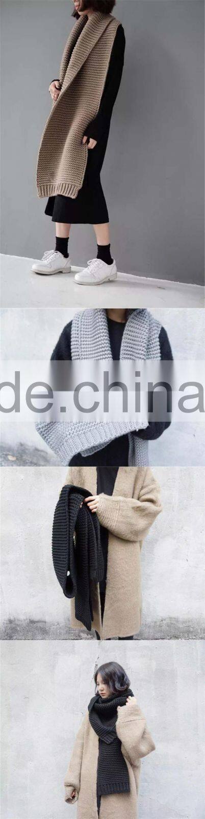 Latest Design Plain Color Knitted Lady Winter Thick Warm Blanket Scarf