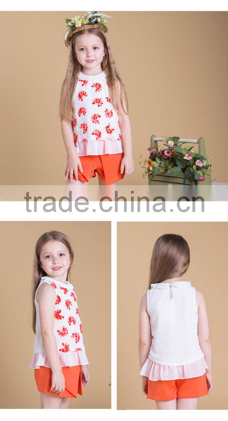 2017 Summer Latest Design Sleeveless Girls Top Wirh Embroidery Flowers
