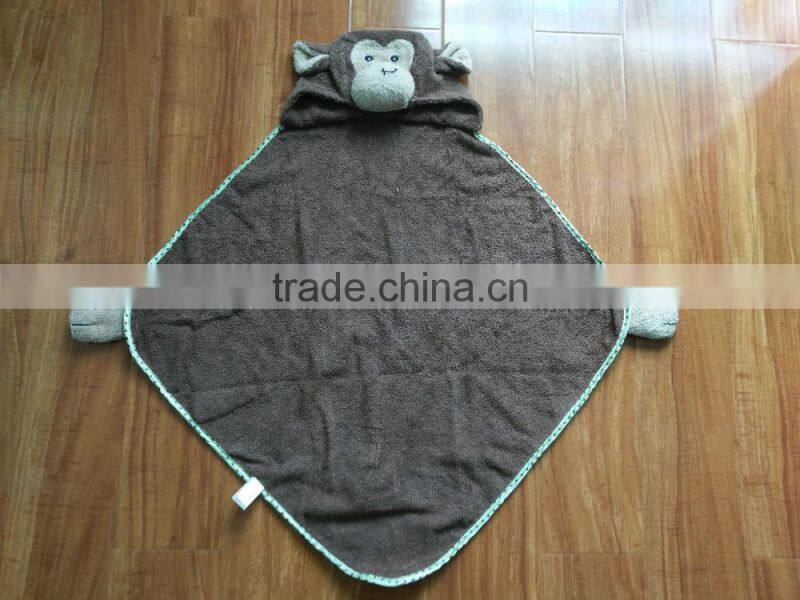 Monky cotton animal baby towel with hood,custom baby hooded towel