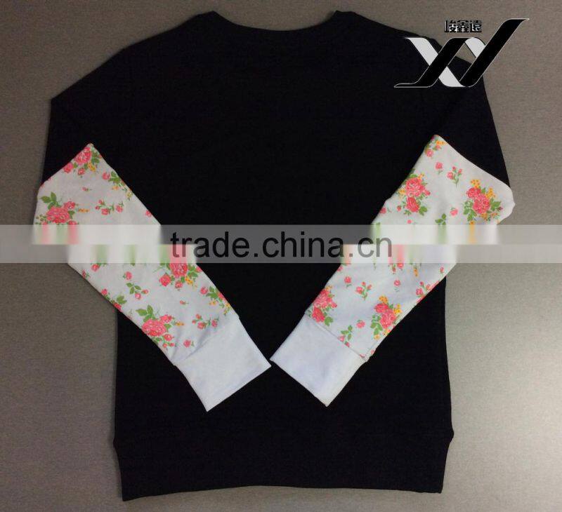 2014 NEW black women crew neck custom sweatshirts with splice sleeve