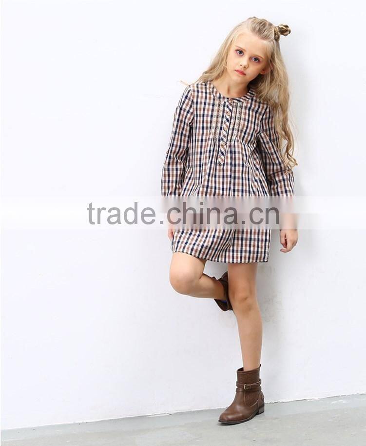 Latest designs fall boutique outfits long sleeve girl plaid dress wholesale children's boutique clothing