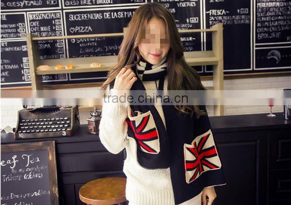 Autumn and winter latest design British flag design knit with pocket couple knit scarf