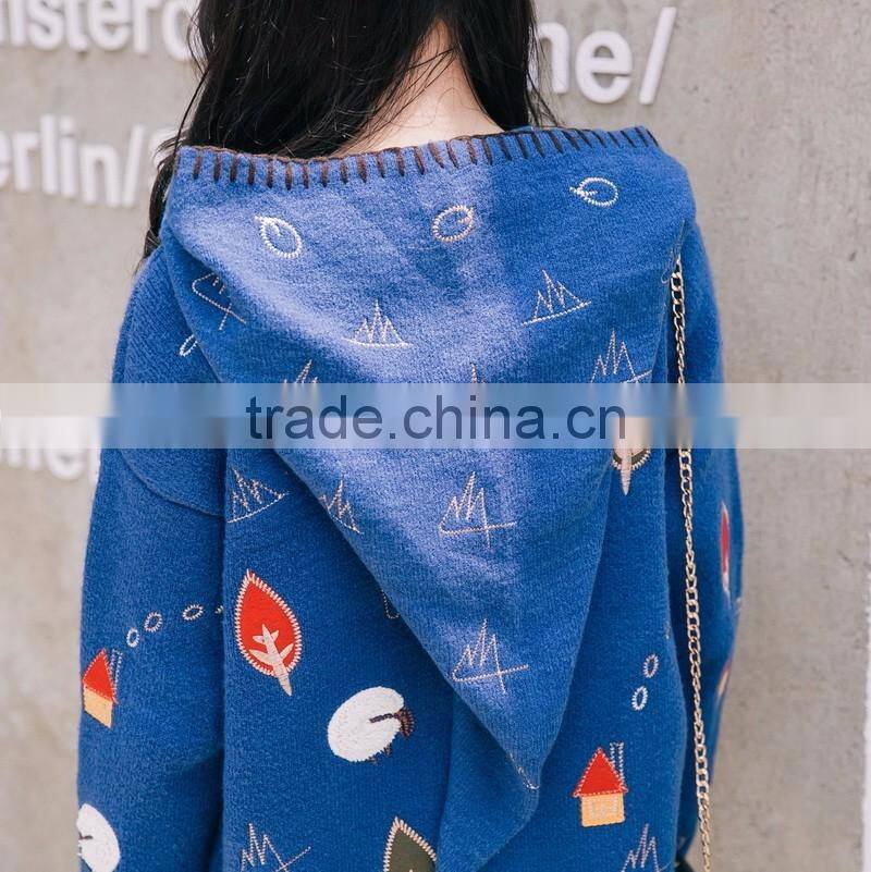2017 ugly christmas sweater loose Plus Size Embroidery Big hat cardigan sweater