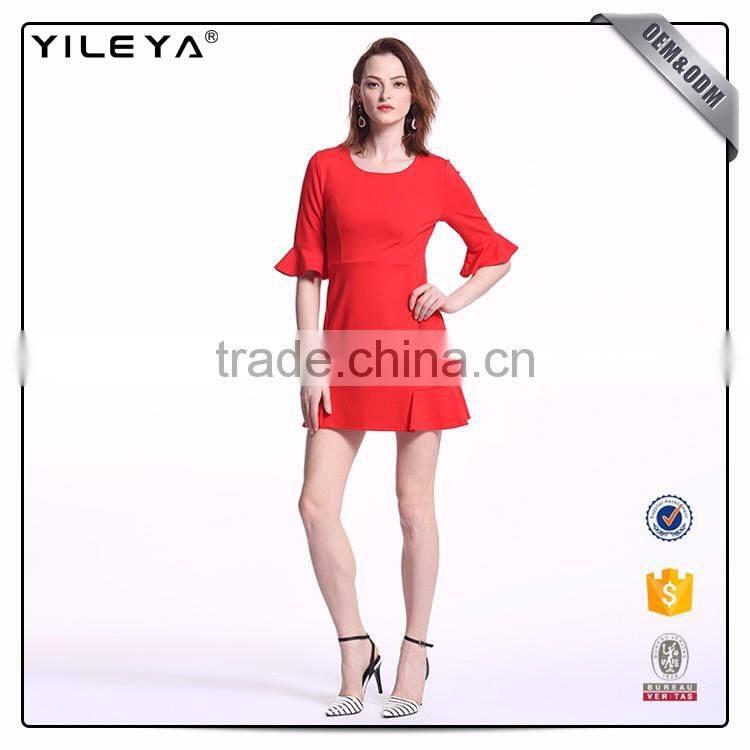 Customizable Short Slim Waist Red Ruffle Dress