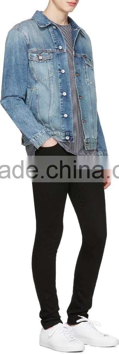 Spring Autumn Fashion Casual Man Denim Jacket Washed Blue Denim Primal Jacket