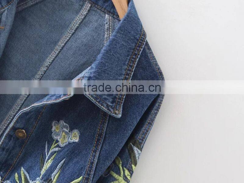 Ladies Autumn embroidered 100% cotton jeans jacket