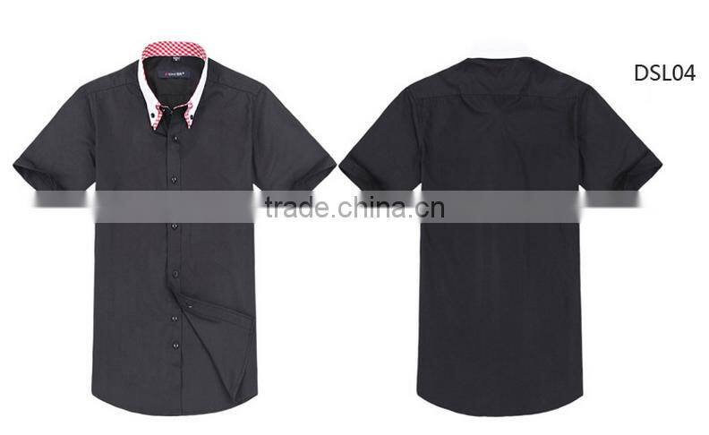 Short sleeve summer men's clothing wine red fashionable casual foe men double collar contrast color dress shirt